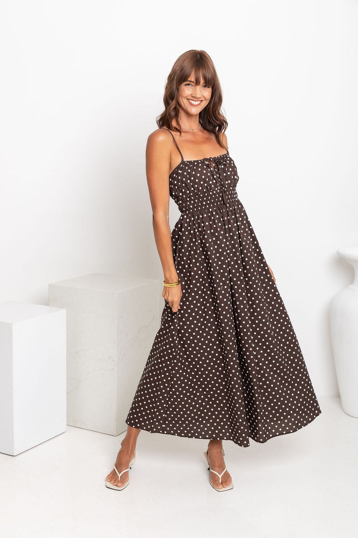 Indie Polka Dot Maxi Dress - Chocolate and White