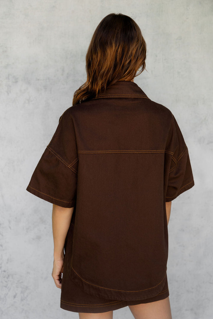 Juno Oversized Denim Shirt - Espresso