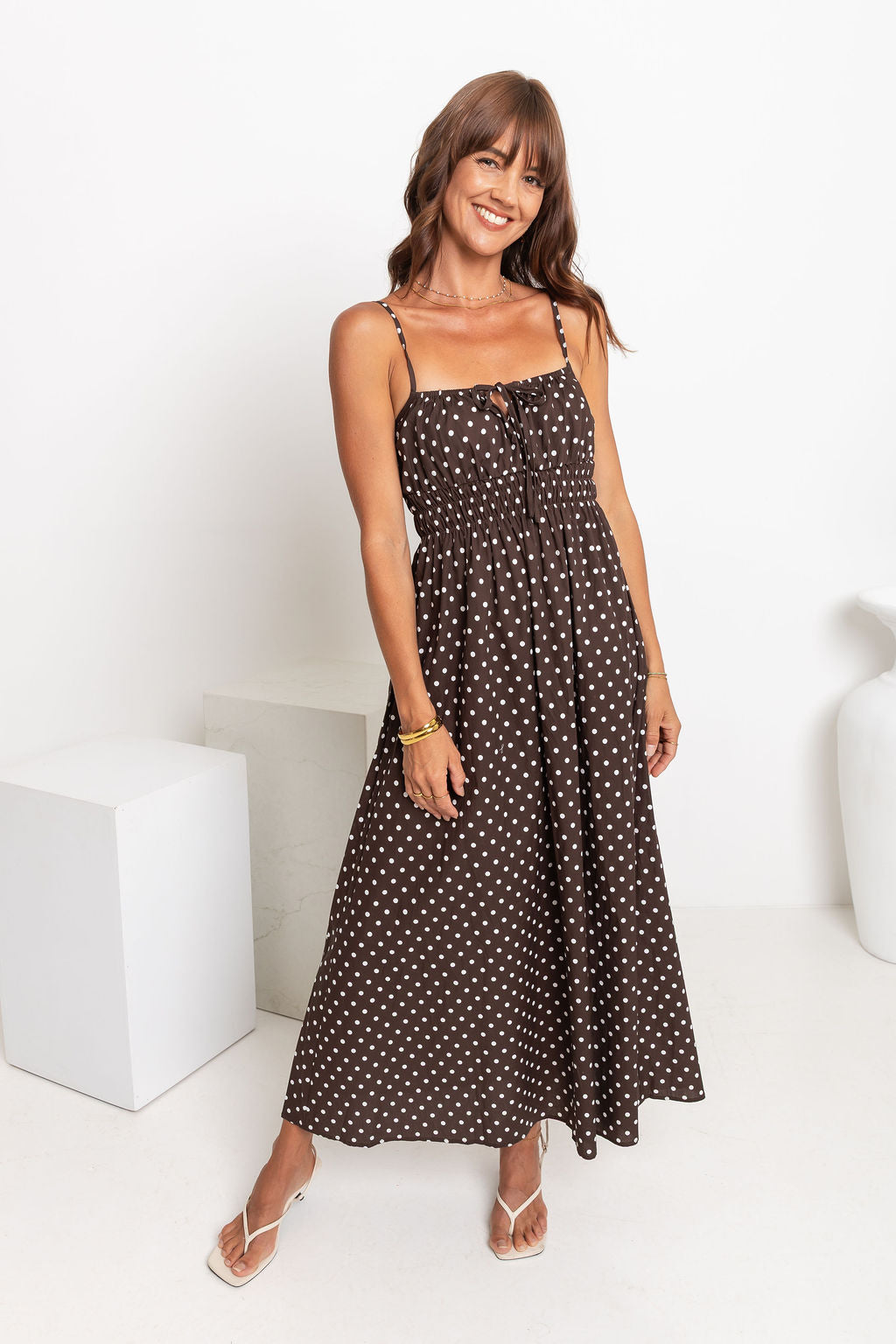 Indie Polka Dot Maxi Dress - Chocolate and White