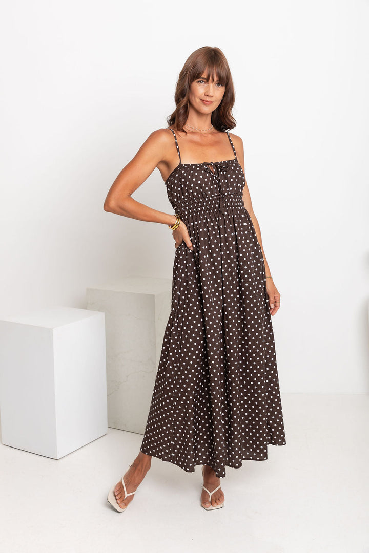 Indie Polka Dot Maxi Dress - Chocolate and White