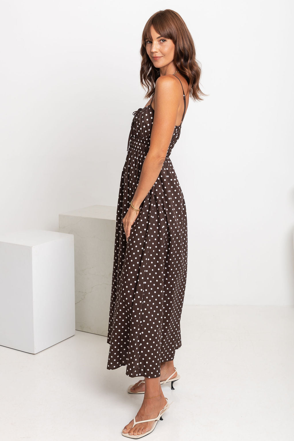 Indie Polka Dot Maxi Dress - Chocolate and White