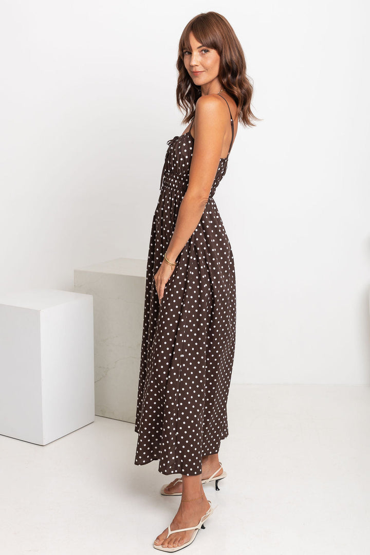 Indie Polka Dot Maxi Dress - Chocolate and White