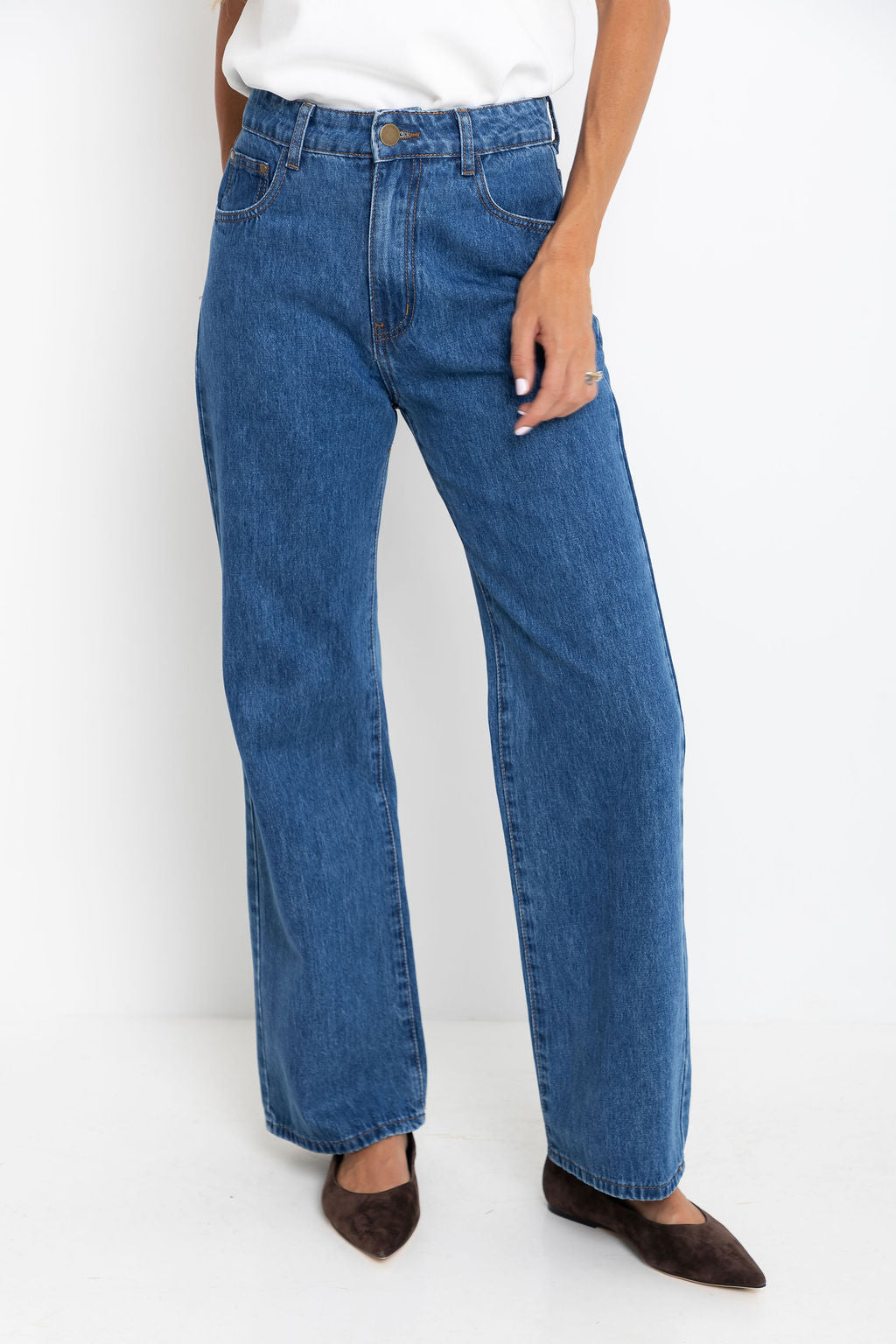 Dakota Straight-Leg Denim Jeans - Mid Blue Wash - The Self Styler Exclusive