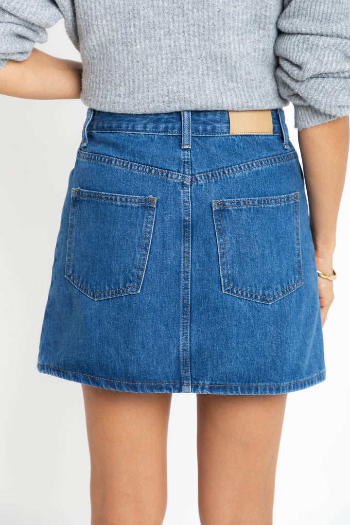 Dylan Denim Mini Skirt - Mid Blue Wash - The Self Styler Exclusive