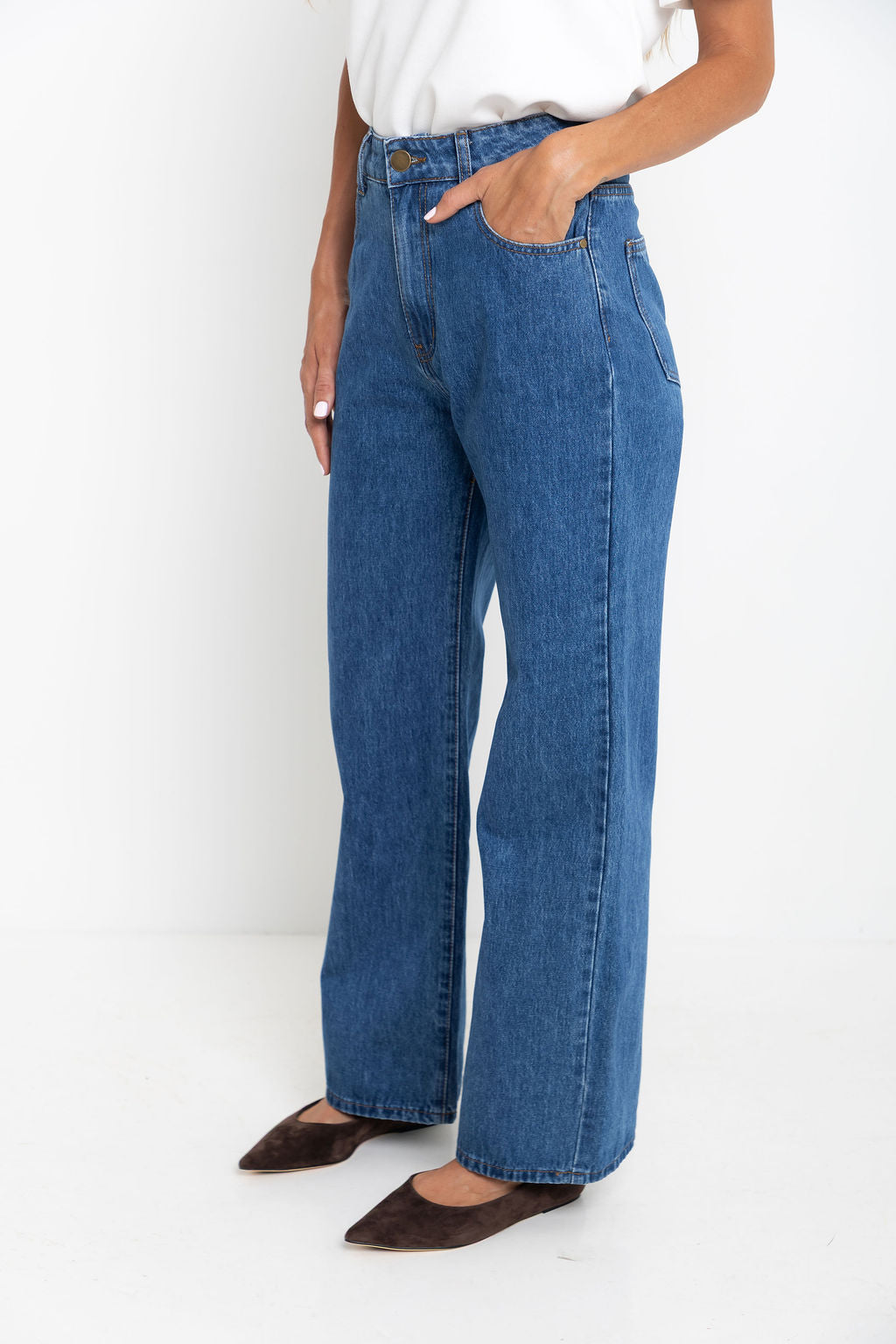 Dakota Straight-Leg Denim Jeans - Mid Blue Wash - The Self Styler Exclusive
