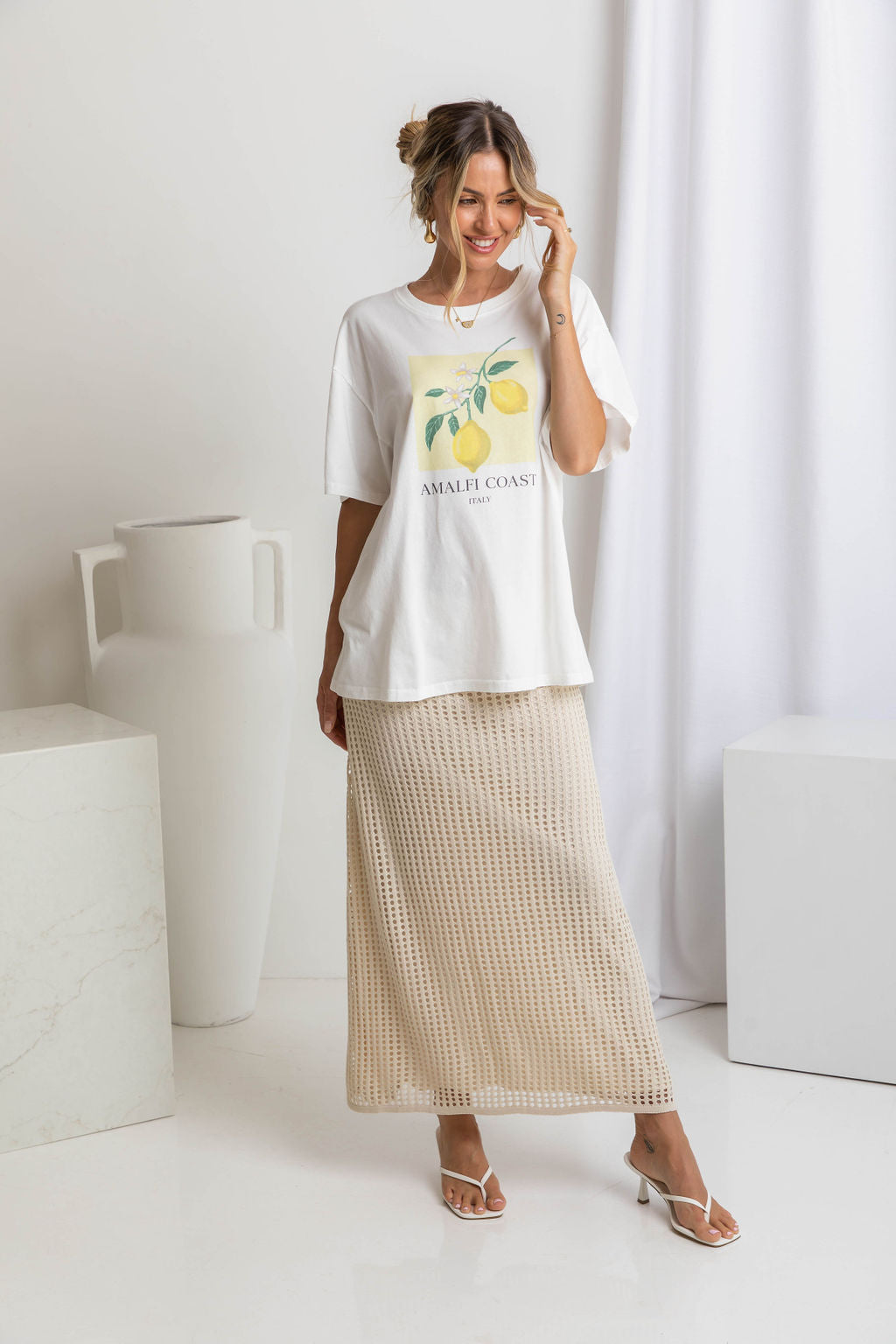 Florence Crochet Midi Skirt - Natural