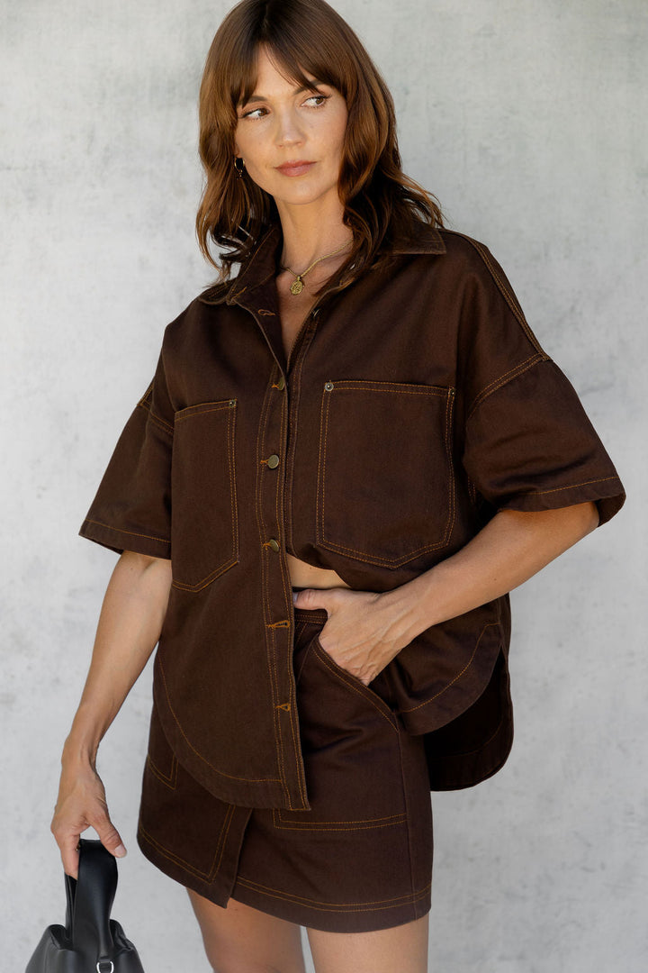 Sienna Denim Mini Skirt - Espresso
