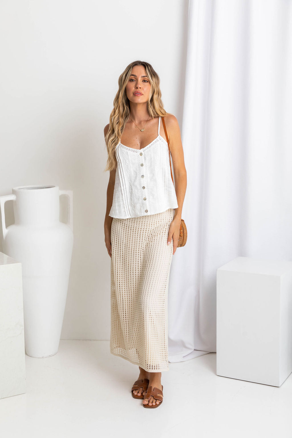 Florence Crochet Midi Skirt - Natural