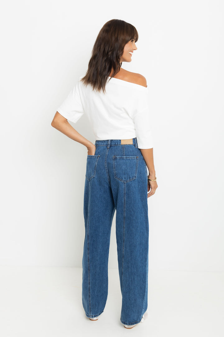 Bodhi Barrel Denim Jeans - Mid Blue Wash - The Self Styler Exclusive
