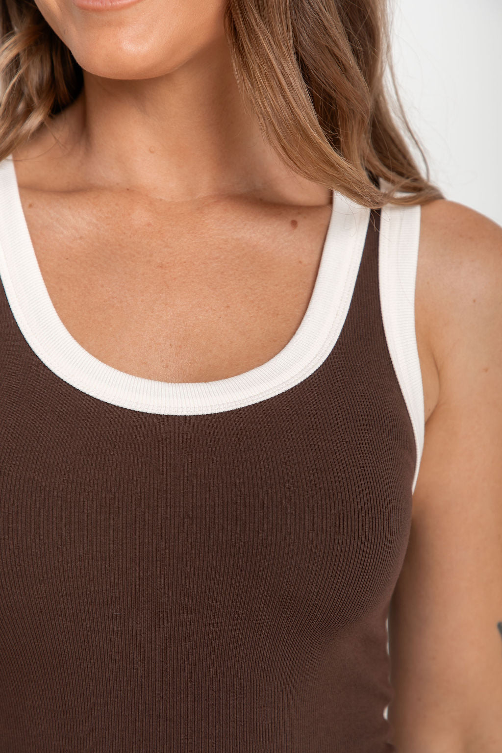 Hudson Contrast Tank - Brown and Cream