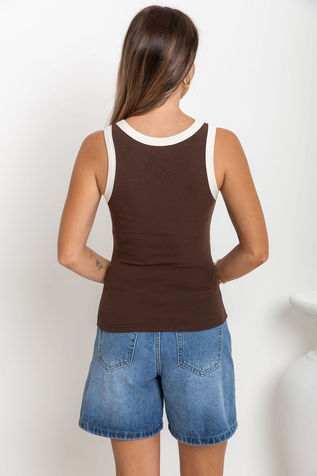 Hudson Contrast Tank - Brown and Cream