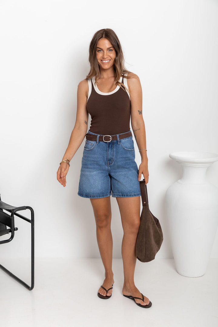 Hudson Contrast Tank - Brown and Cream
