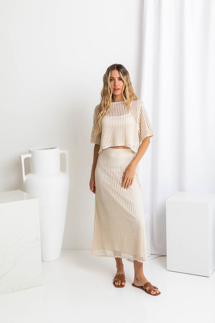Florence Crochet Midi Skirt - Natural