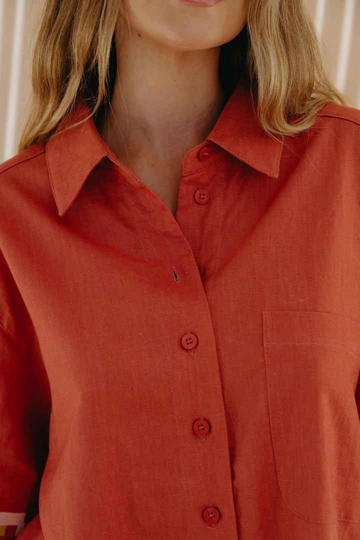 Pia Linen Shirt - Papaya