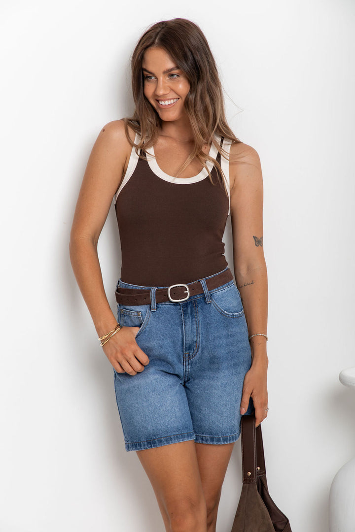 Hudson Contrast Tank - Brown and Cream