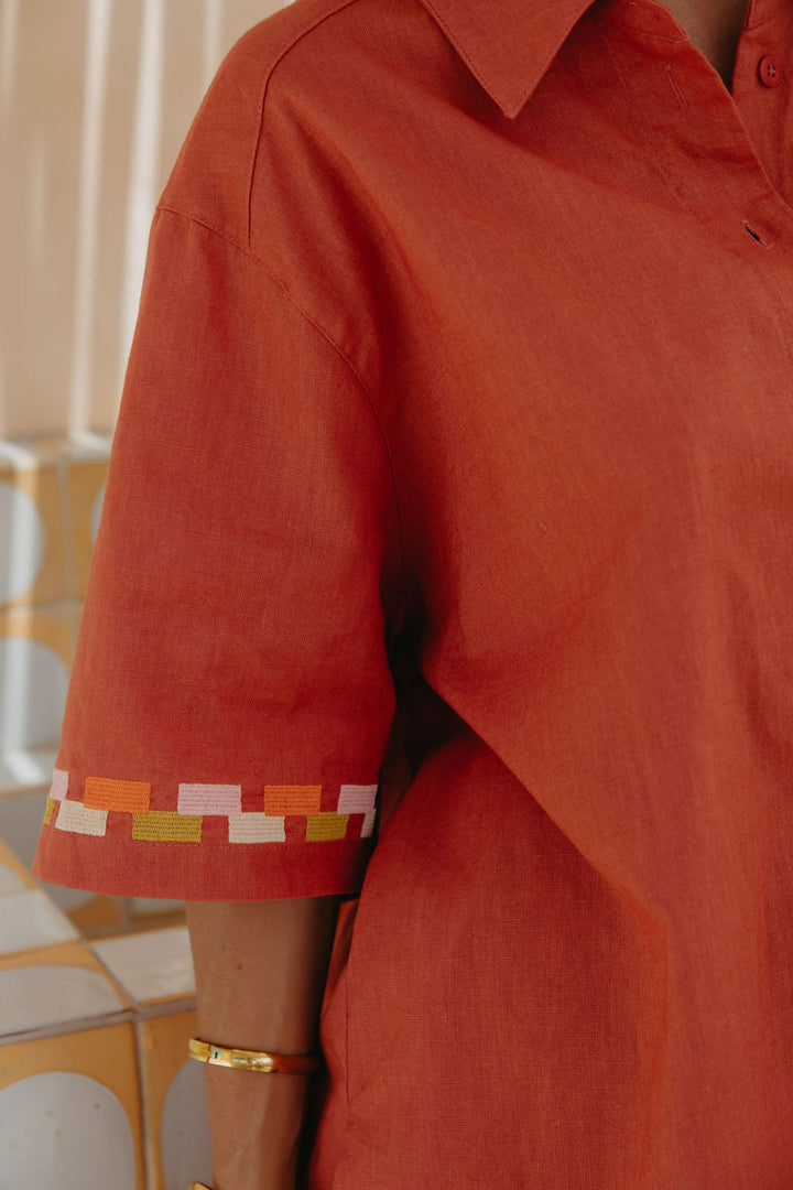 Pia Linen Shirt - Papaya