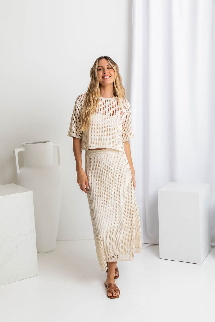 Florence Crochet Midi Skirt - Natural