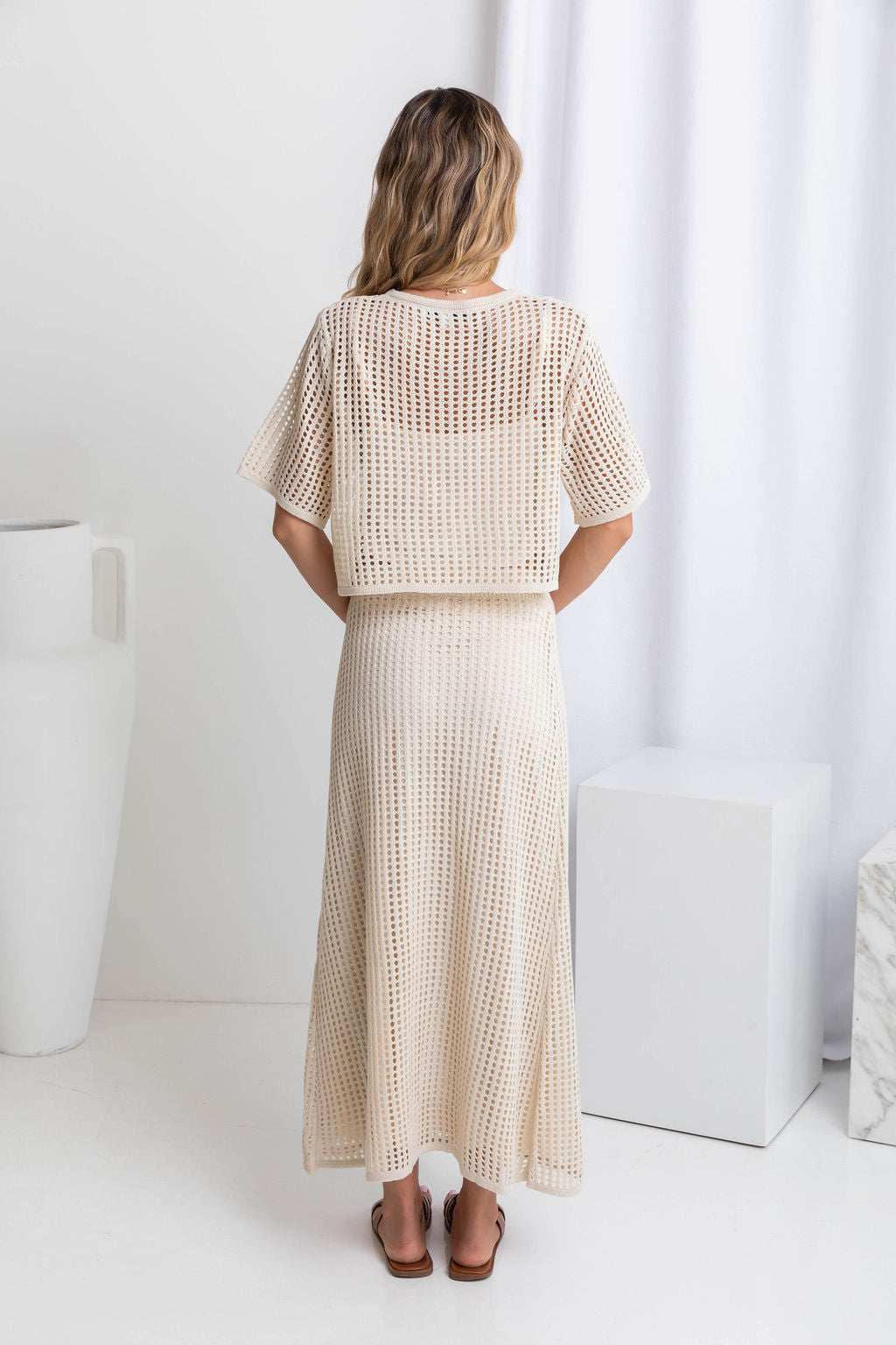 Florence Crochet Midi Skirt - Natural