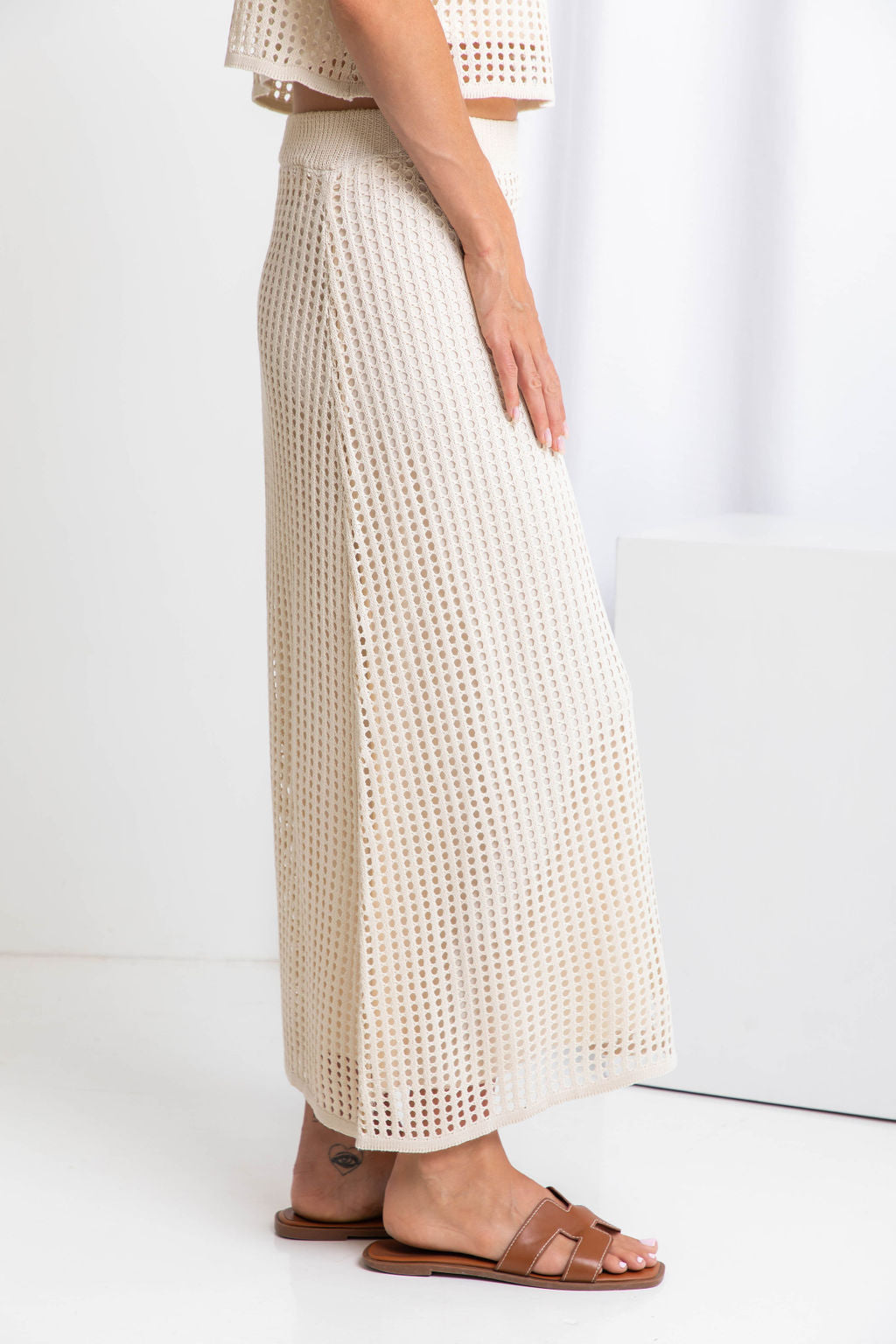 Florence Crochet Midi Skirt - Natural
