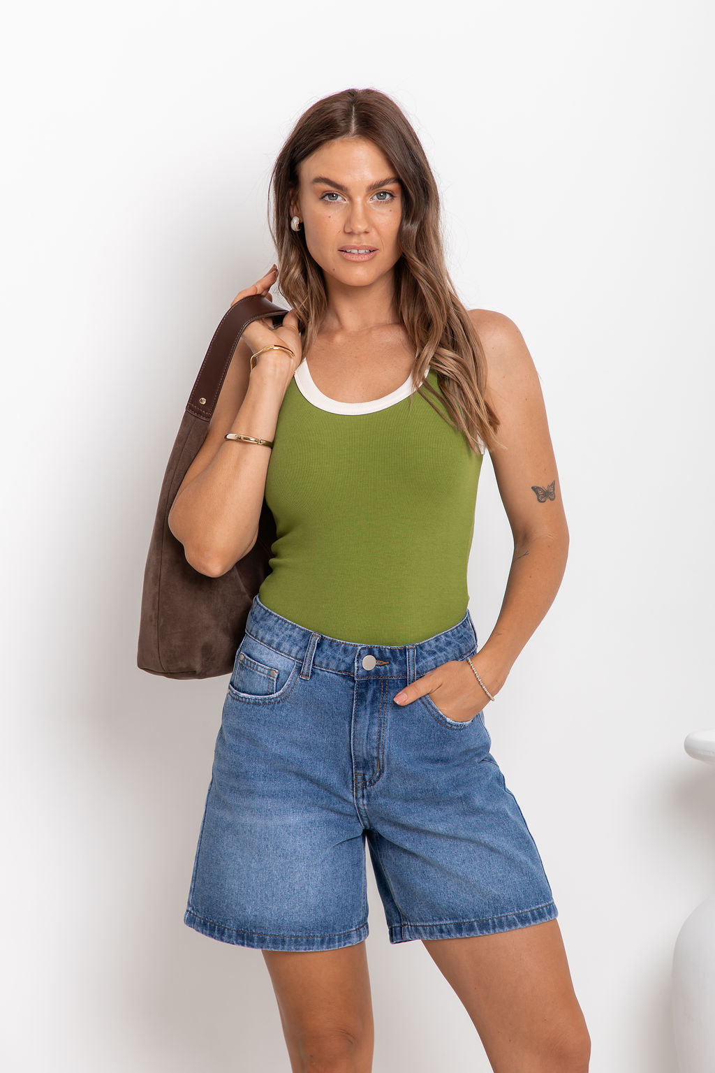 Hudson Contrast Tank - Green and Cream