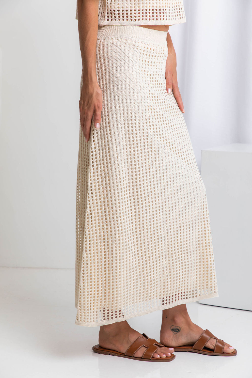 Florence Crochet Midi Skirt - Natural