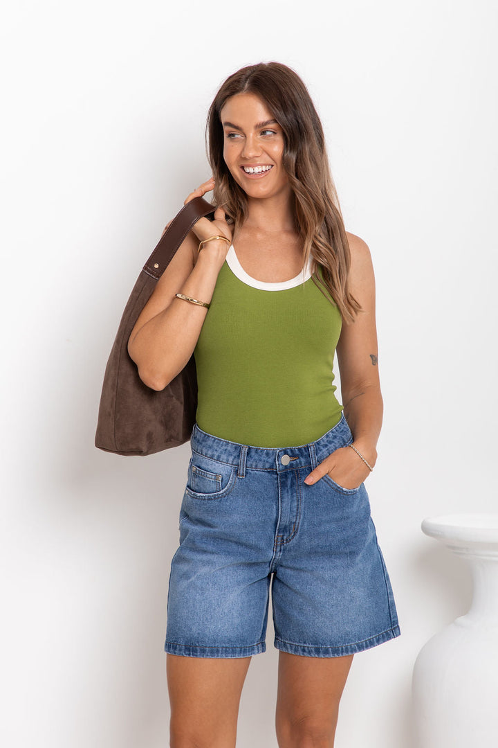 Hudson Contrast Tank - Green and Cream