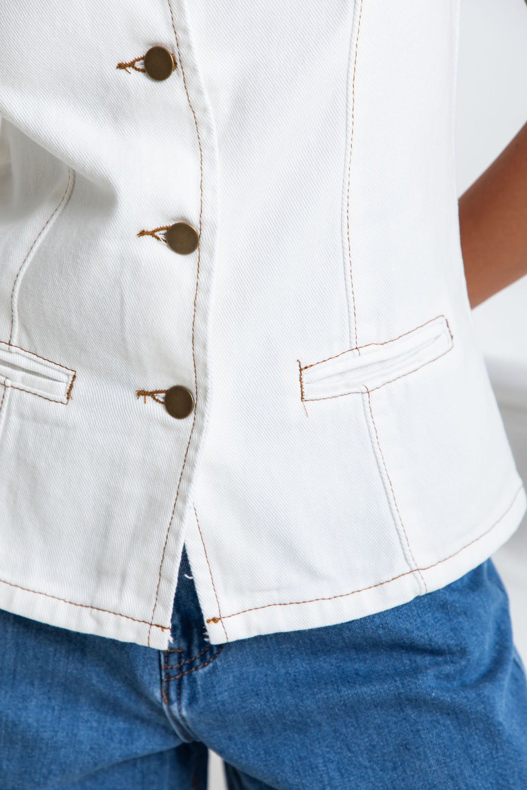 Atlas Denim Vest Top - Ivory White