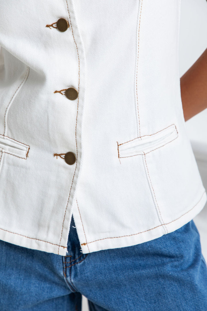 Atlas Denim Vest Top - Ivory White