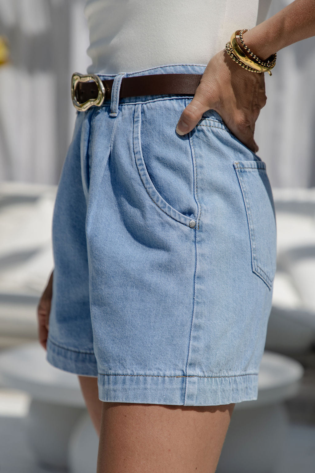 Reuben High-Rise Denim Shorts - Light Wash - The Self Styler