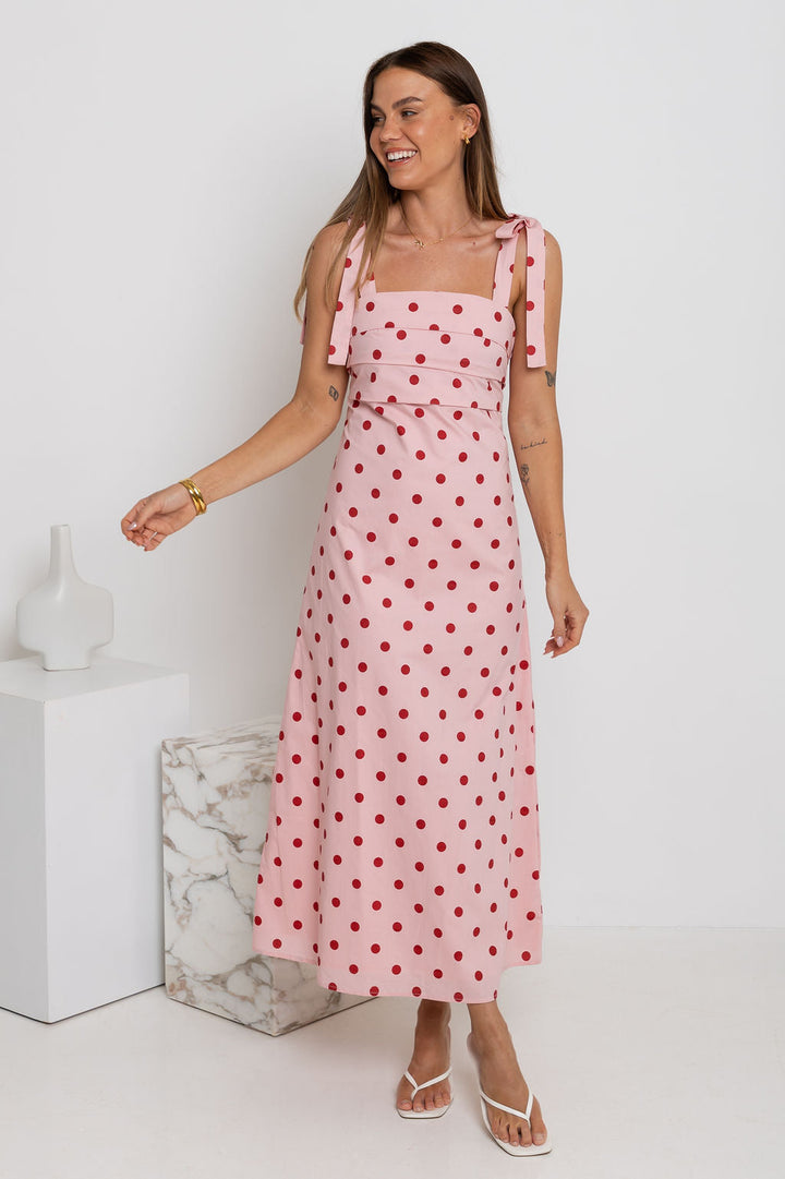 Rosie Midi Dress - Pink and Red Polka Dot