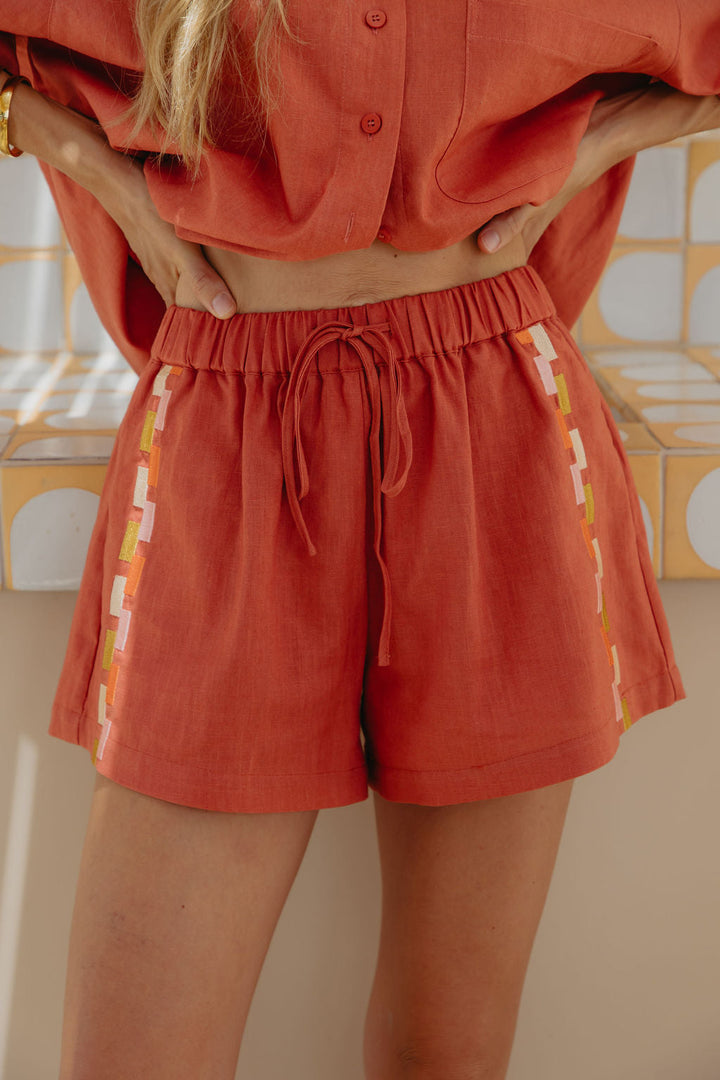 Alba Linen Shorts - Papaya