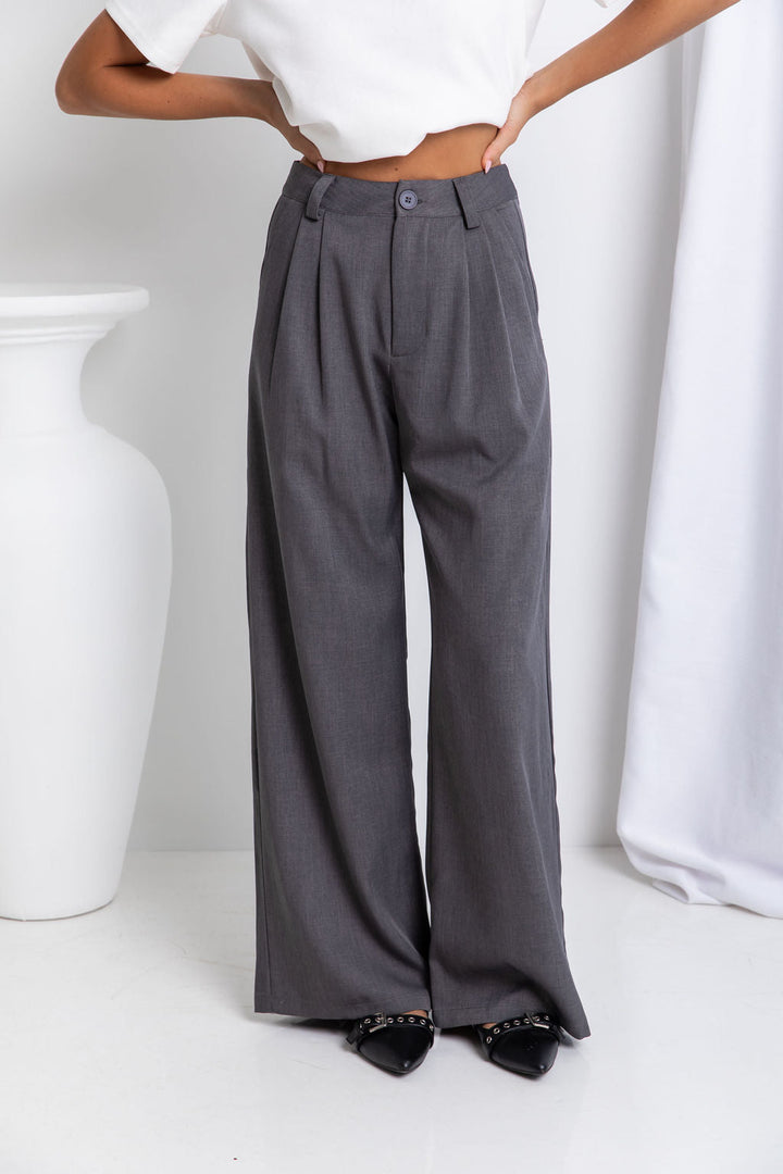Asher Wide-Leg Pants - Dark Grey
