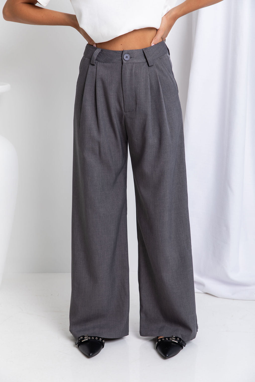 Asher Wide-Leg Pants - Dark Grey