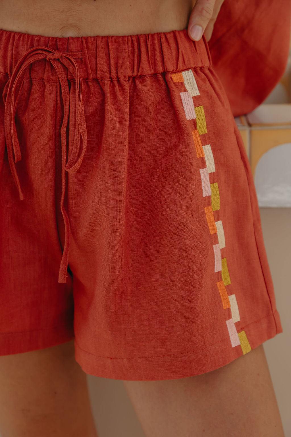 Alba Linen Shorts - Papaya