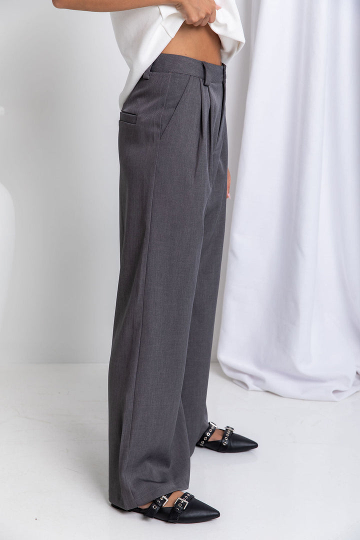 Asher Wide-Leg Pants - Dark Grey