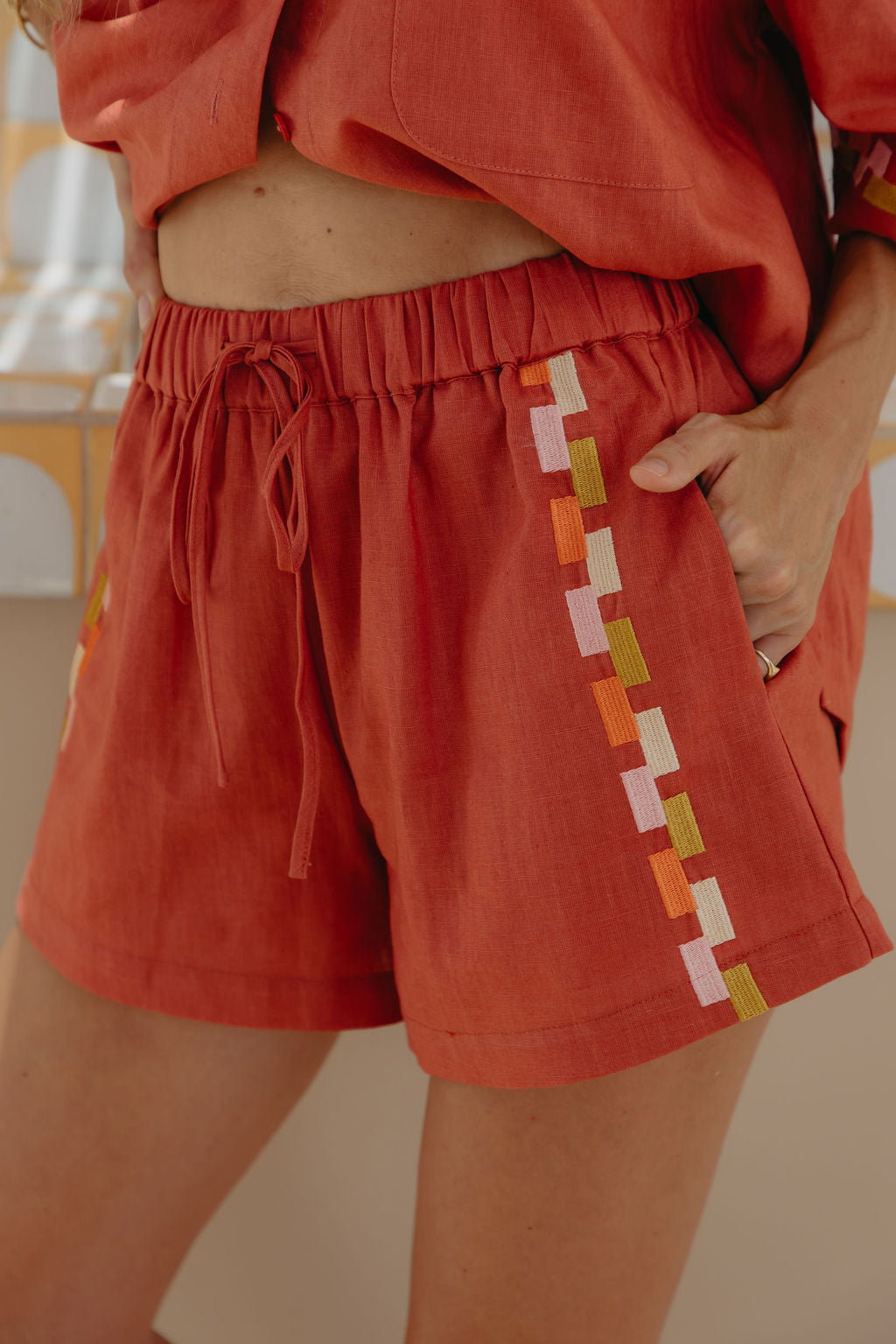 Alba Linen Shorts - Papaya