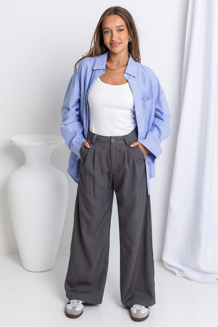 Asher Wide-Leg Pants - Dark Grey