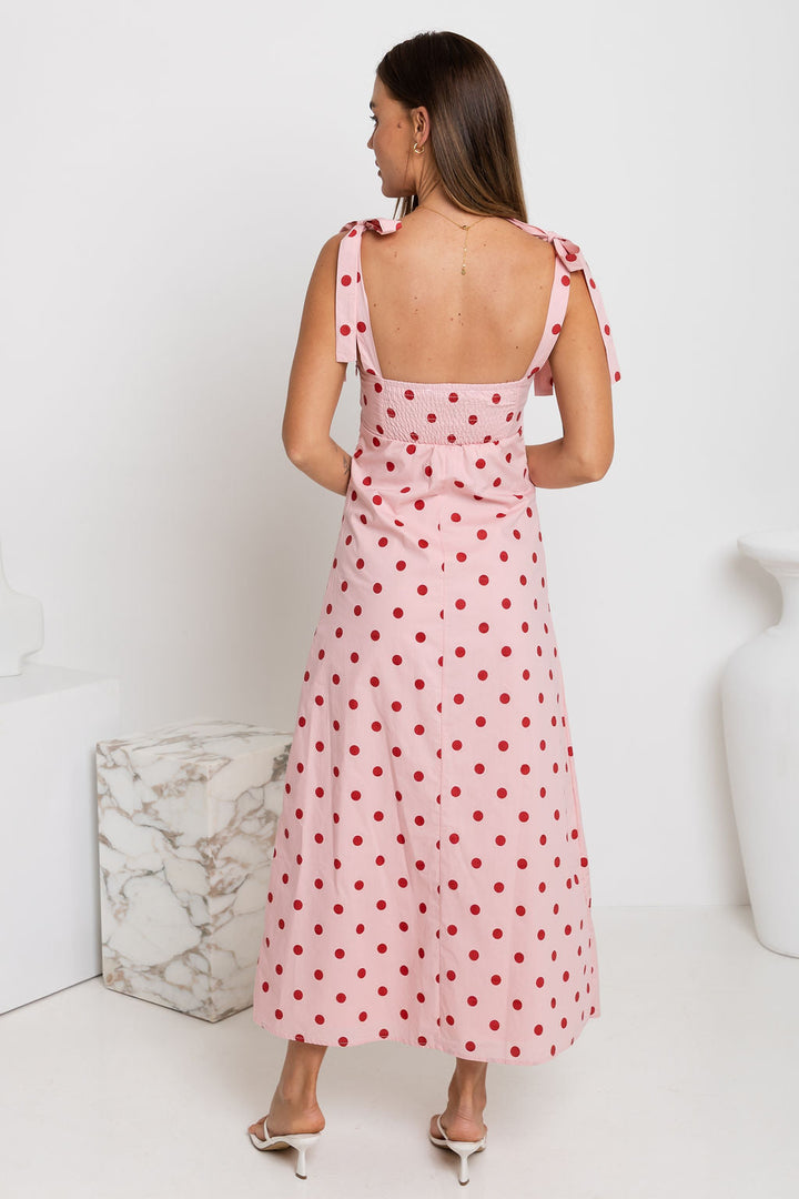Rosie Midi Dress - Pink and Red Polka Dot