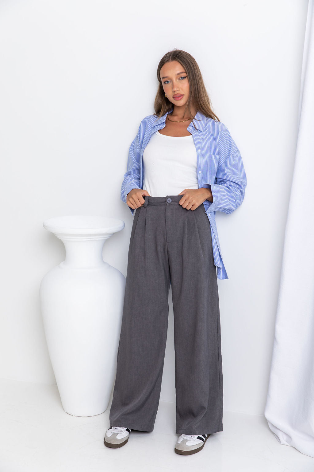 Asher Wide-Leg Pants - Dark Grey