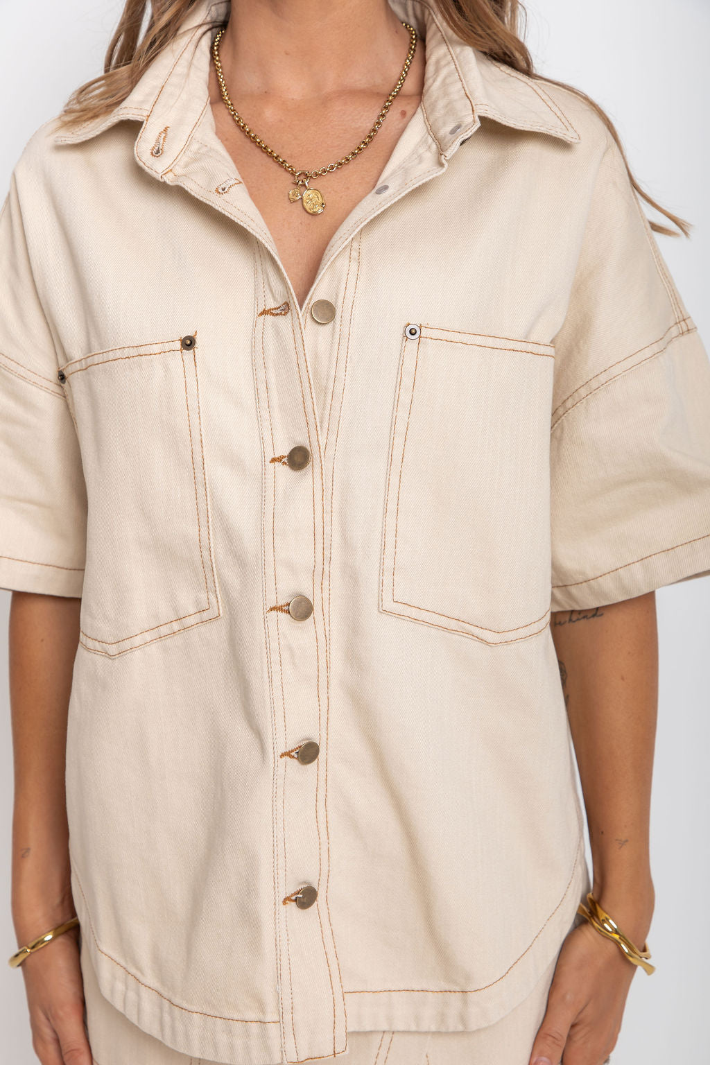 Juno Oversized Denim Shirt - Chai