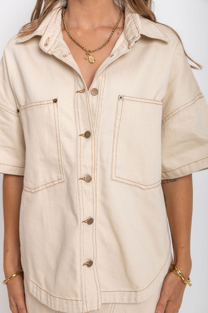 Juno Oversized Denim Shirt - Chai