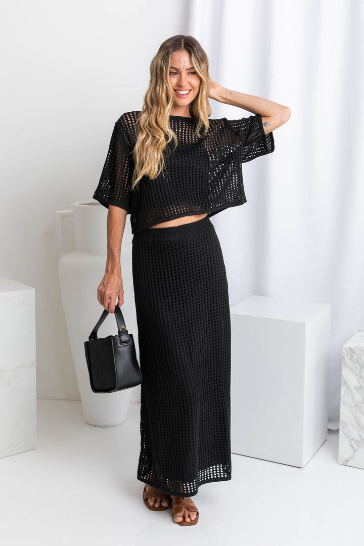 Florence Crochet Midi Skirt - Black