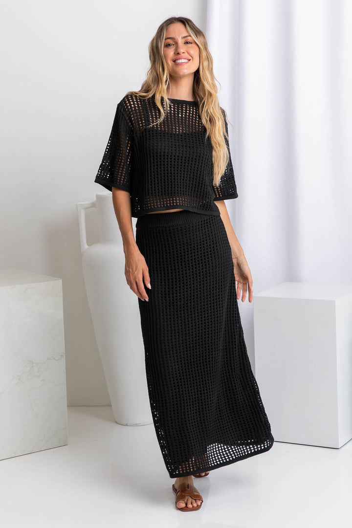 Isabel Crochet Crop Top - Black