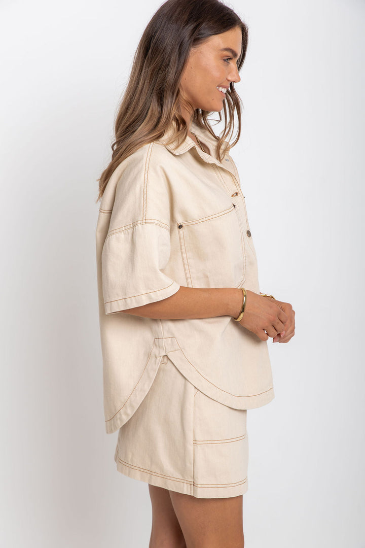 Juno Oversized Denim Shirt - Chai