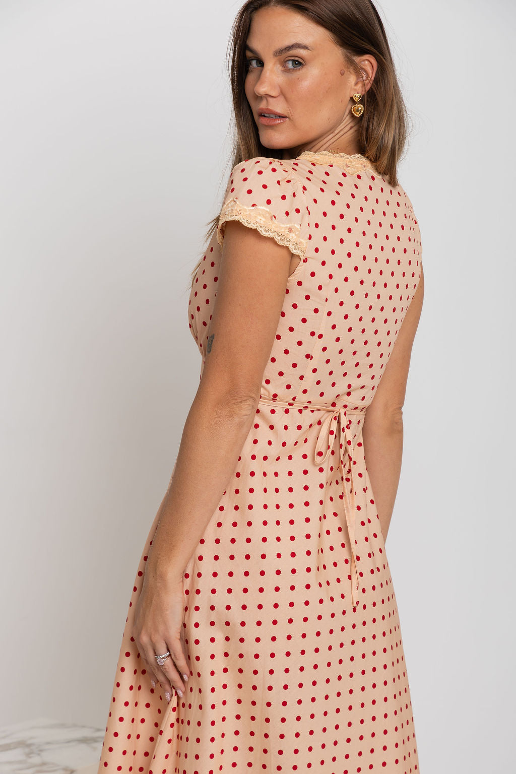 Valentina Polka Dot Maxi Dress - Cream and Red
