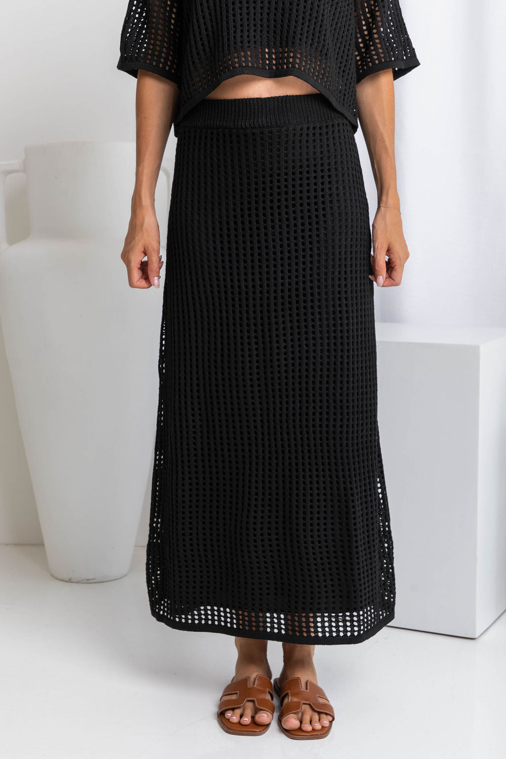 Florence Crochet Midi Skirt - Black