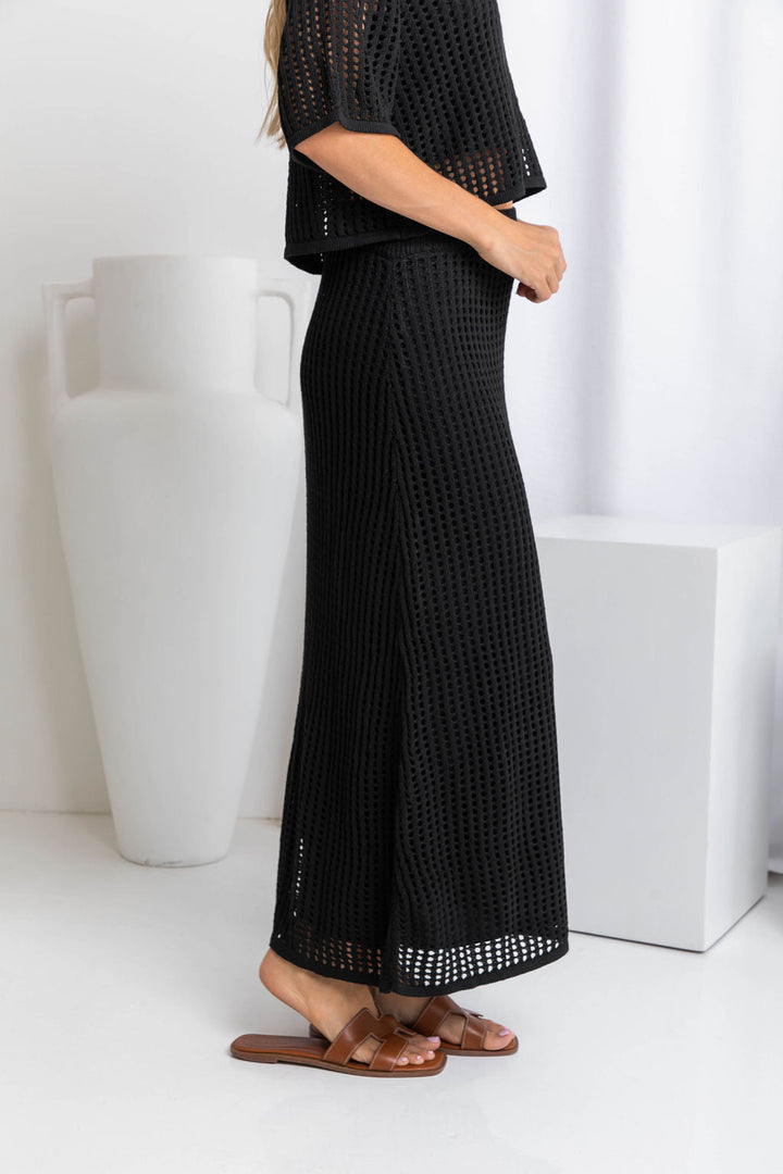 Florence Crochet Midi Skirt - Black