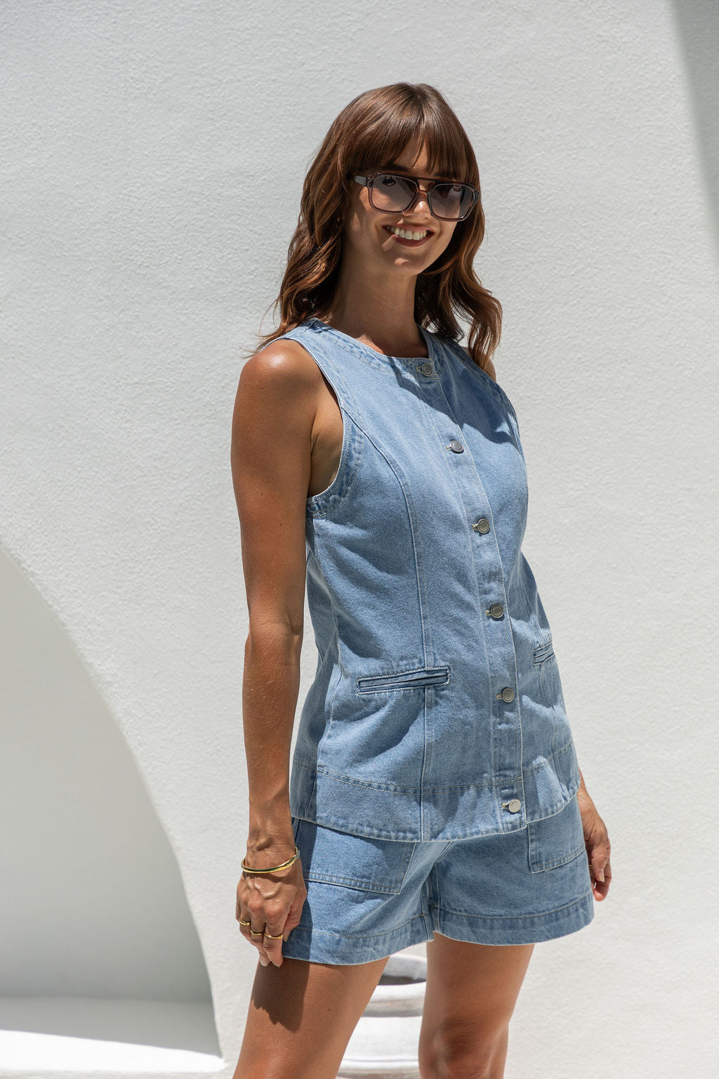 Fallon Denim Vest Top - Light Wash
