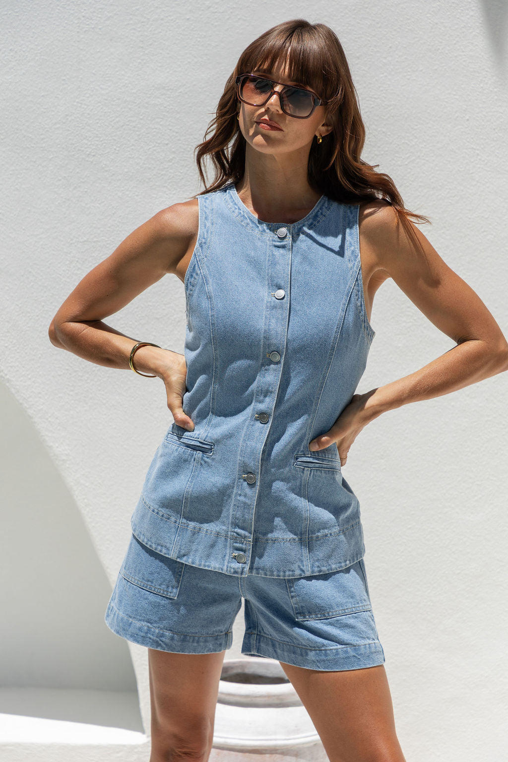 Fallon Denim Vest Top - Light Wash