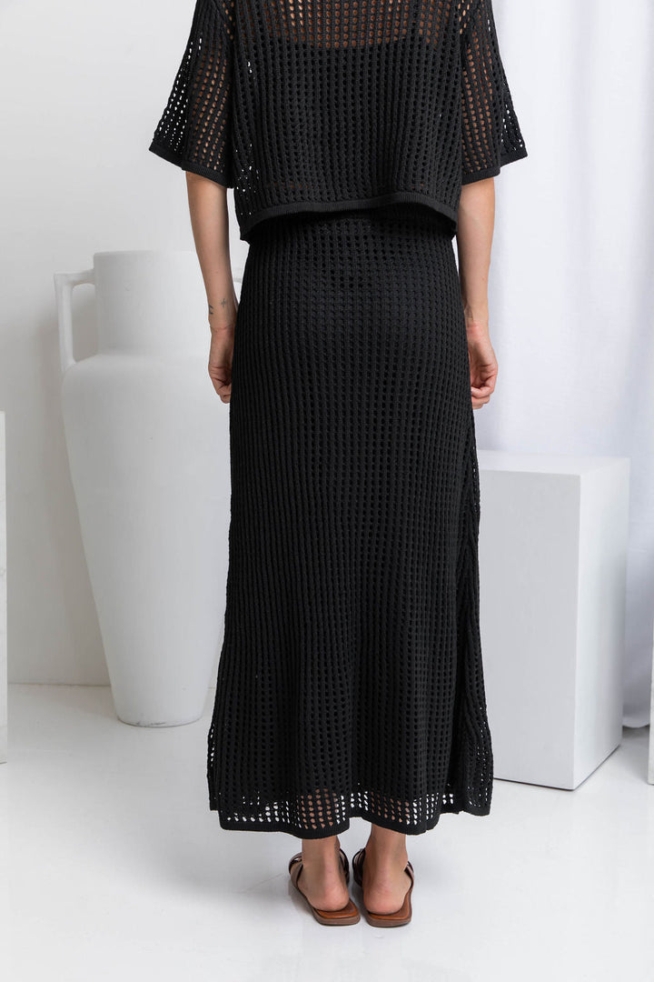 Florence Crochet Midi Skirt - Black